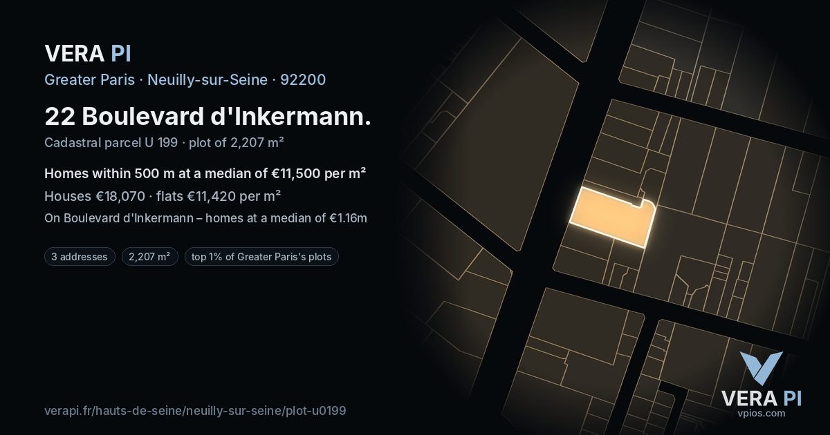 22 Boulevard d'Inkermann, Neuilly-sur-Seine at night – the plot lit, the parcels around coloured by the prices near them