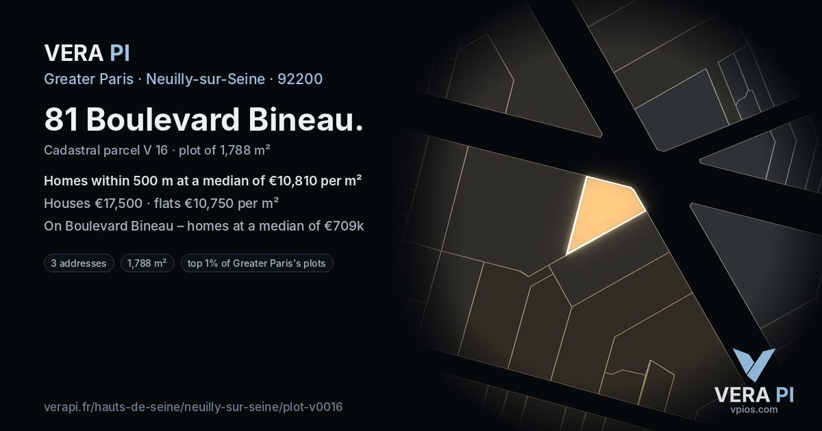 81 Boulevard Bineau, Neuilly-sur-Seine at night – the plot lit, the parcels around coloured by the prices near them