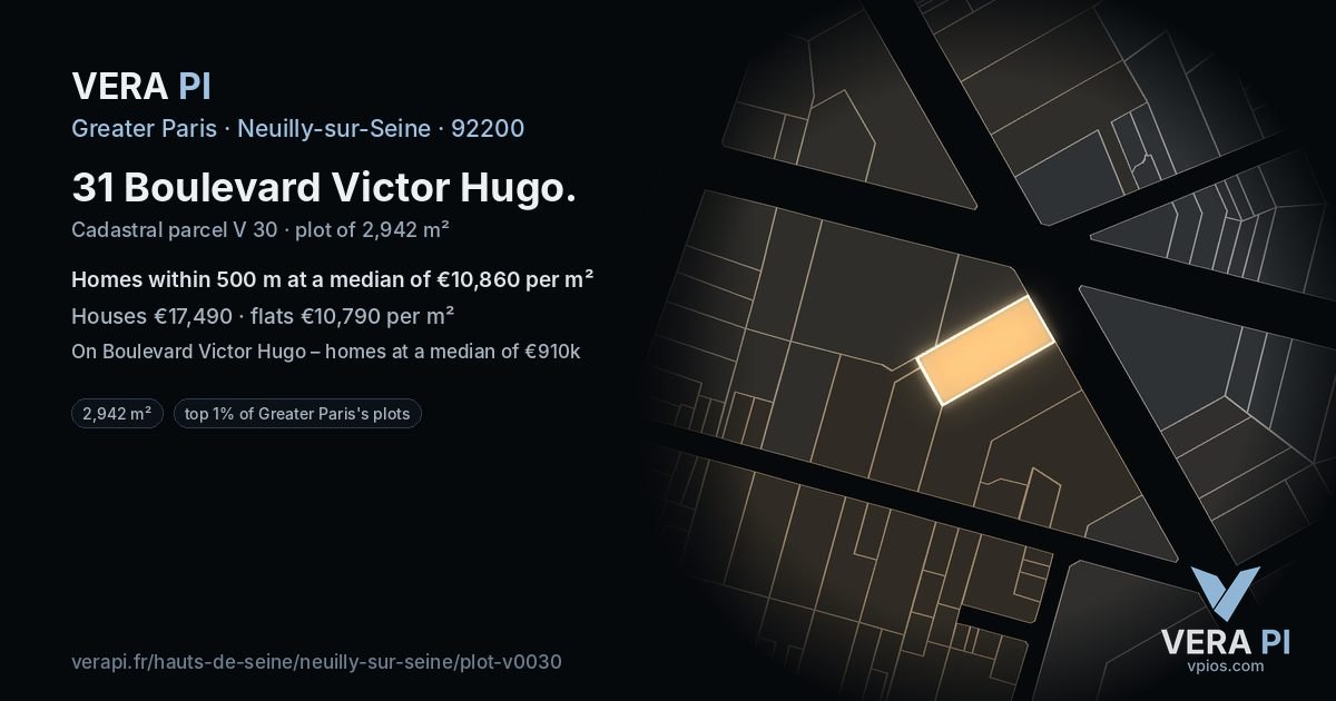 31 Boulevard Victor Hugo, Neuilly-sur-Seine at night – the plot lit, the parcels around coloured by the prices near them