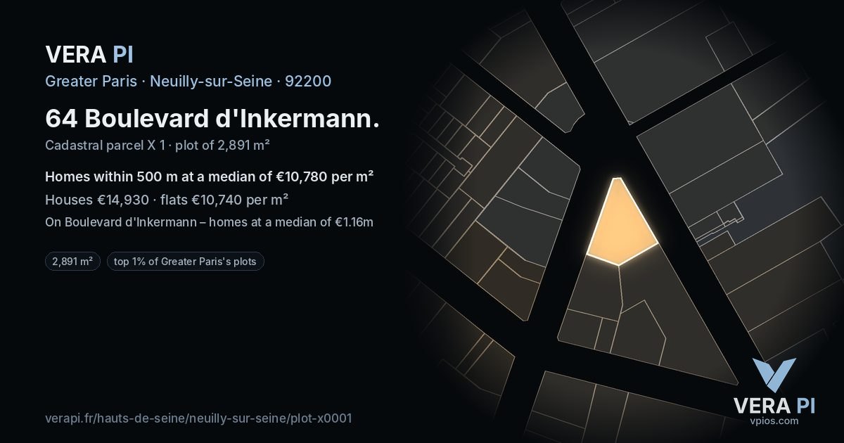 64 Boulevard d'Inkermann, Neuilly-sur-Seine at night – the plot lit, the parcels around coloured by the prices near them