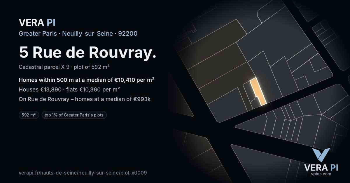5 Rue de Rouvray, Neuilly-sur-Seine at night – the plot lit, the parcels around coloured by the prices near them