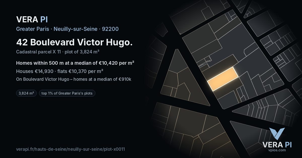 42 Boulevard Victor Hugo, Neuilly-sur-Seine at night – the plot lit, the parcels around coloured by the prices near them