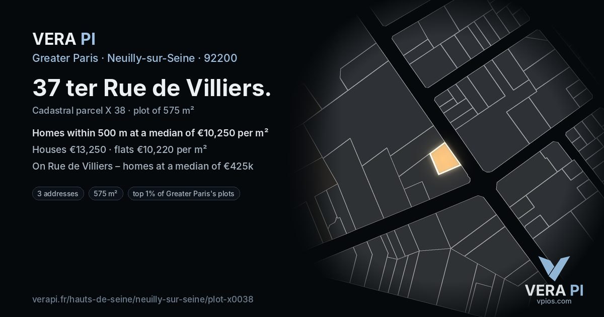 37 ter Rue de Villiers, Neuilly-sur-Seine at night – the plot lit, the parcels around coloured by the prices near them