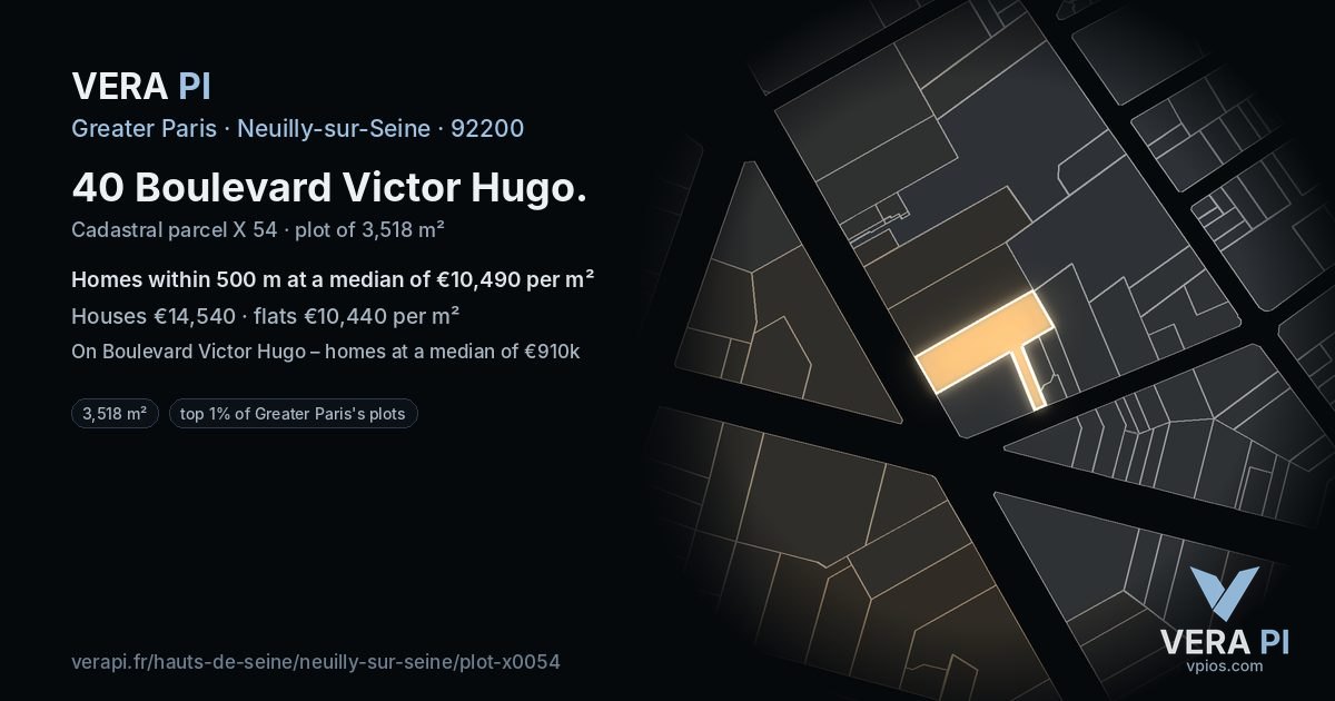 40 Boulevard Victor Hugo, Neuilly-sur-Seine at night – the plot lit, the parcels around coloured by the prices near them