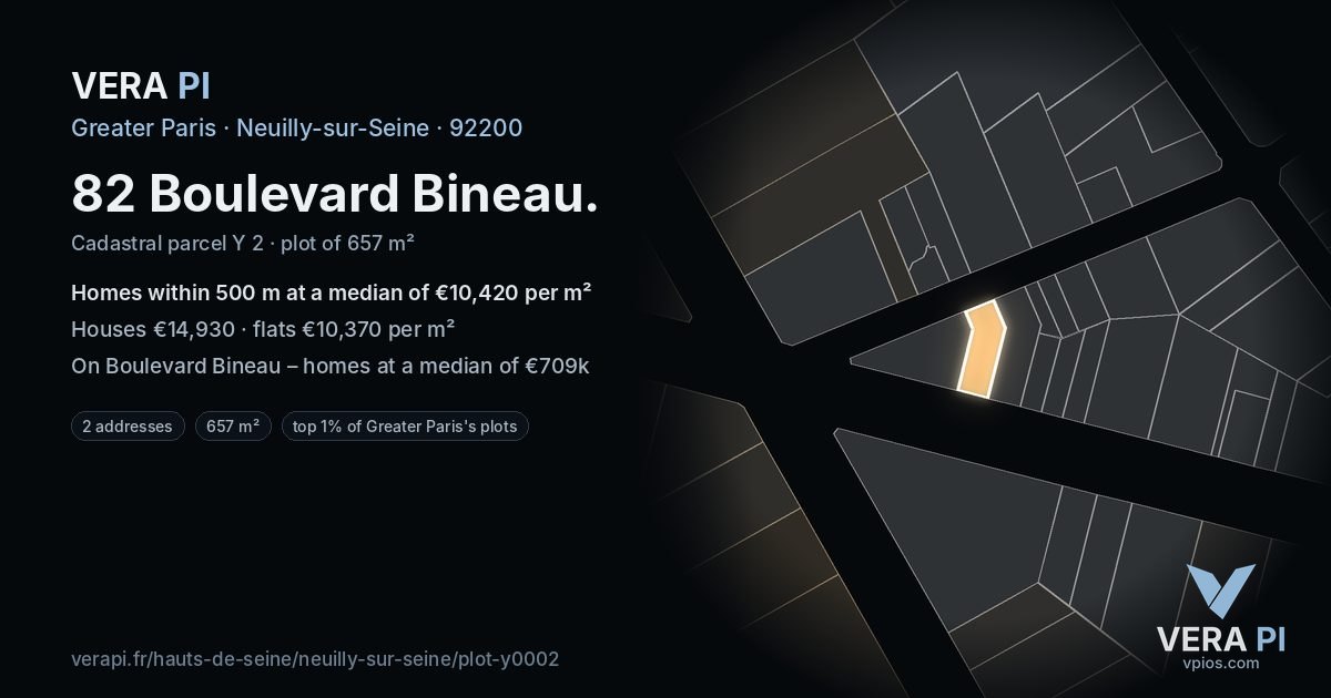 82 Boulevard Bineau, Neuilly-sur-Seine at night – the plot lit, the parcels around coloured by the prices near them