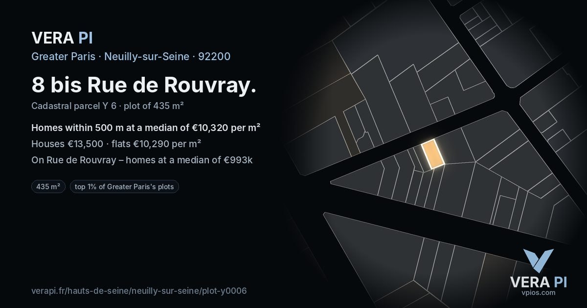 8 bis Rue de Rouvray, Neuilly-sur-Seine at night – the plot lit, the parcels around coloured by the prices near them