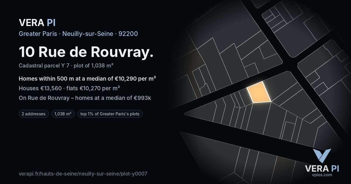 10 Rue de Rouvray, Neuilly-sur-Seine at night – the plot lit, the parcels around coloured by the prices near them