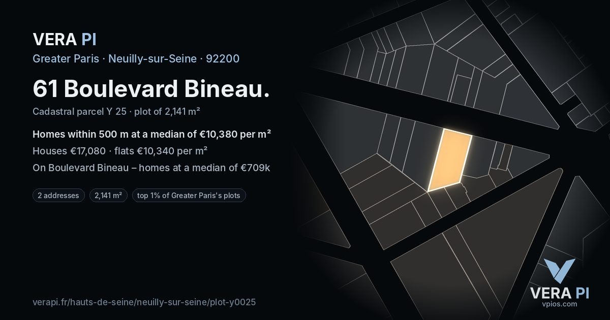 61 Boulevard Bineau, Neuilly-sur-Seine at night – the plot lit, the parcels around coloured by the prices near them