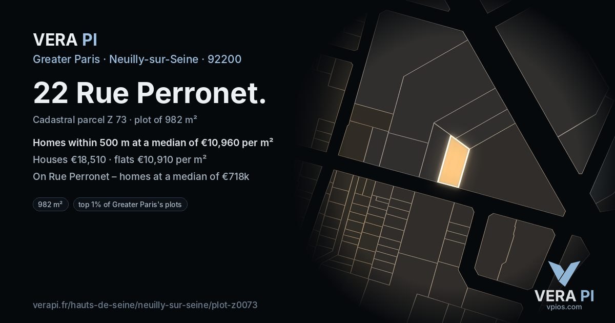 22 Rue Perronet, Neuilly-sur-Seine at night – the plot lit, the parcels around coloured by the prices near them