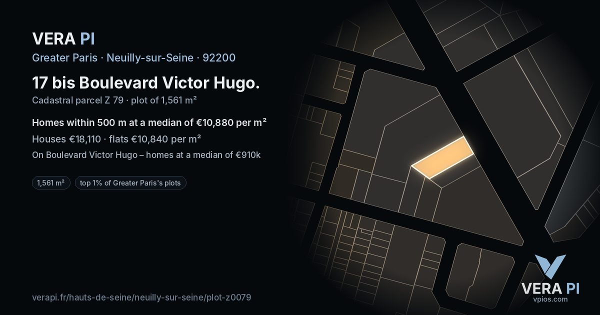 17 bis Boulevard Victor Hugo, Neuilly-sur-Seine at night – the plot lit, the parcels around coloured by the prices near them