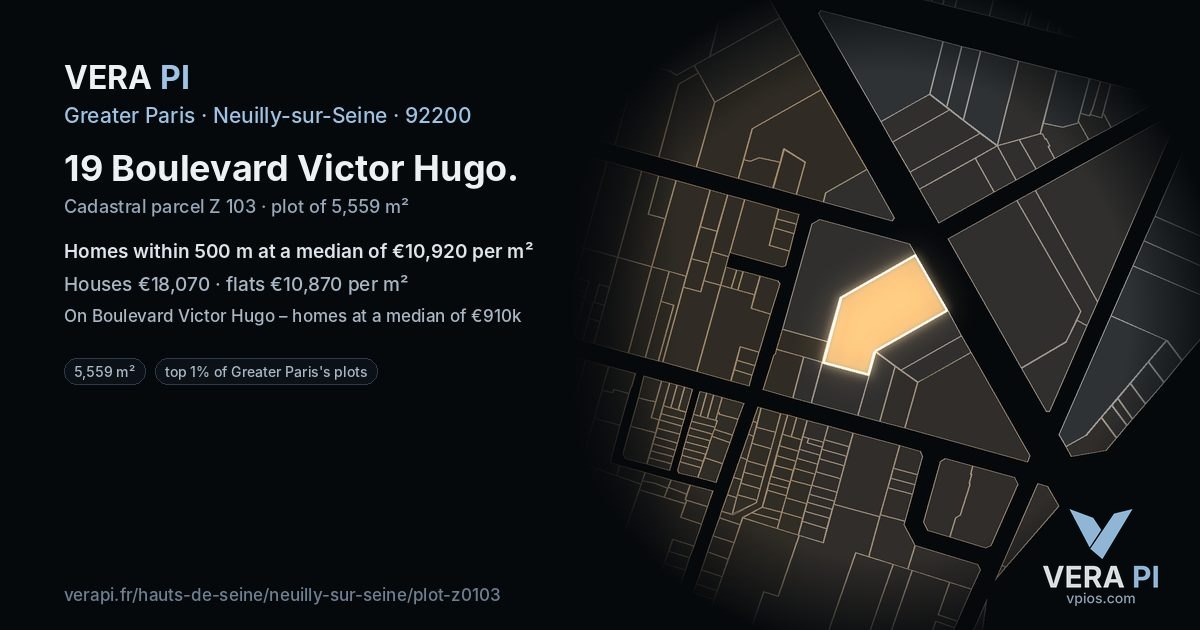 19 Boulevard Victor Hugo, Neuilly-sur-Seine at night – the plot lit, the parcels around coloured by the prices near them