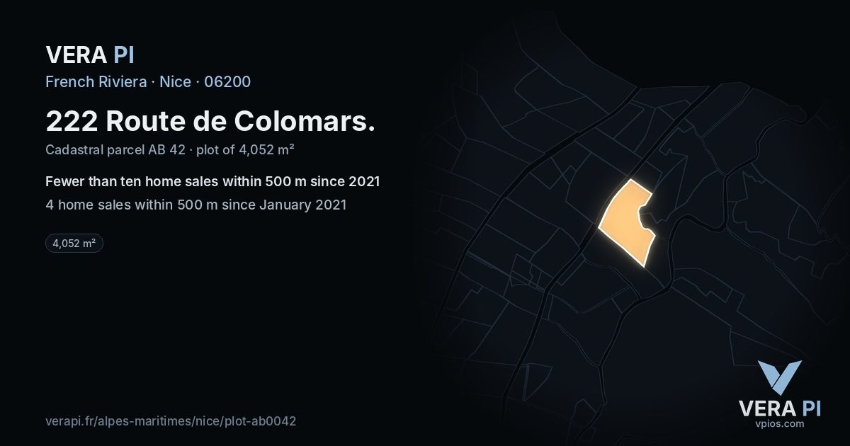 222 Route de Colomars, Nice at night – the plot lit, the parcels around coloured by the prices near them