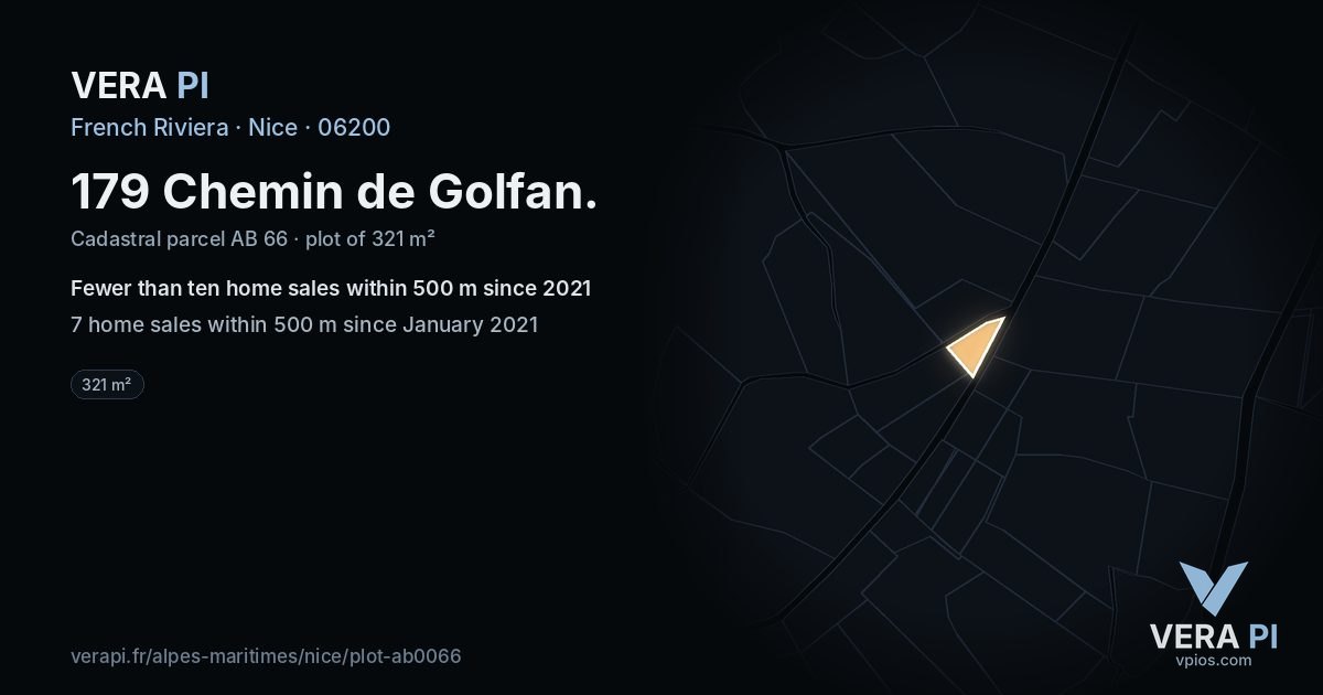 179 Chemin de Golfan, Nice at night – the plot lit, the parcels around coloured by the prices near them