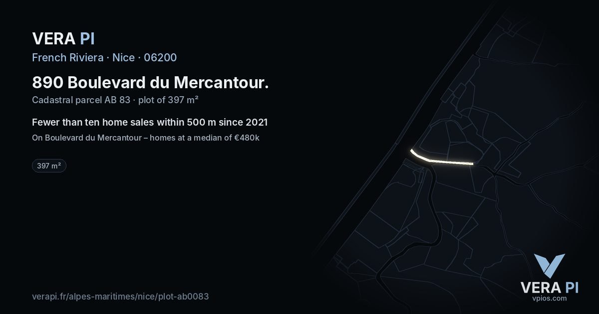890 Boulevard du Mercantour, Nice at night – the plot lit, the parcels around coloured by the prices near them