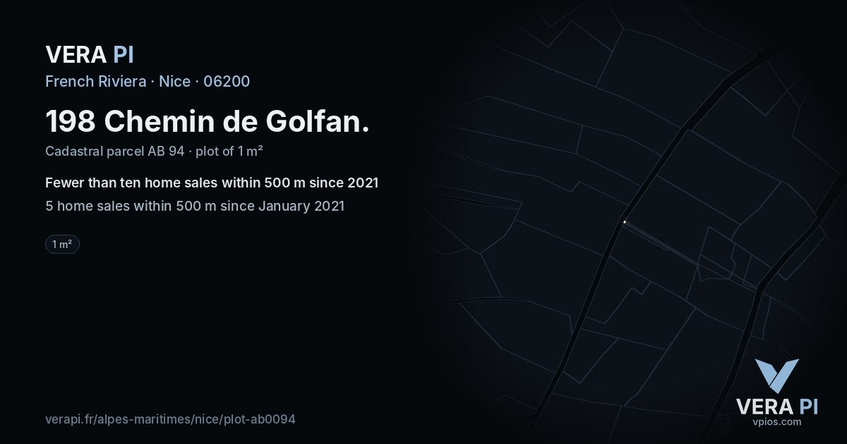 198 Chemin de Golfan, Nice at night – the plot lit, the parcels around coloured by the prices near them