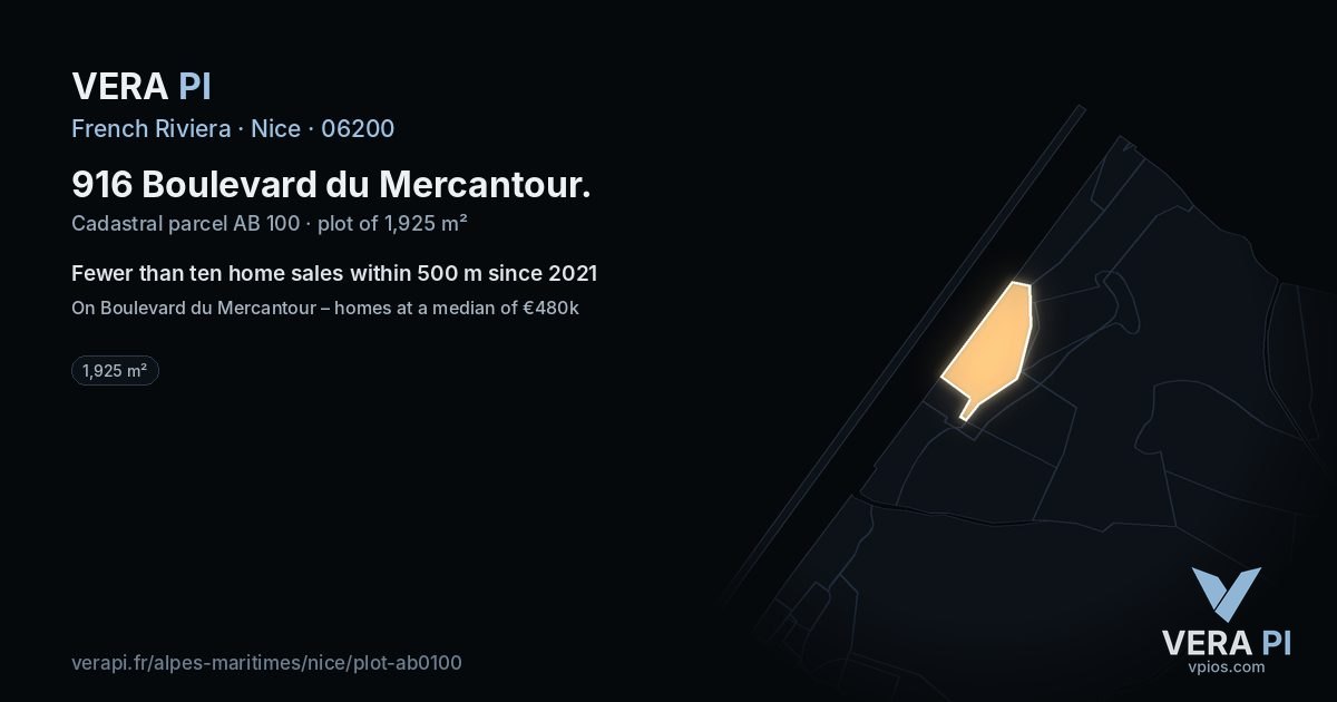 916 Boulevard du Mercantour, Nice at night – the plot lit, the parcels around coloured by the prices near them