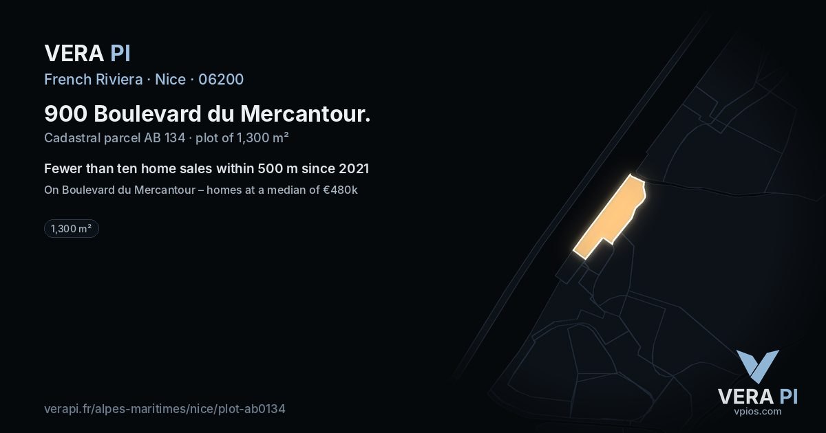 900 Boulevard du Mercantour, Nice at night – the plot lit, the parcels around coloured by the prices near them