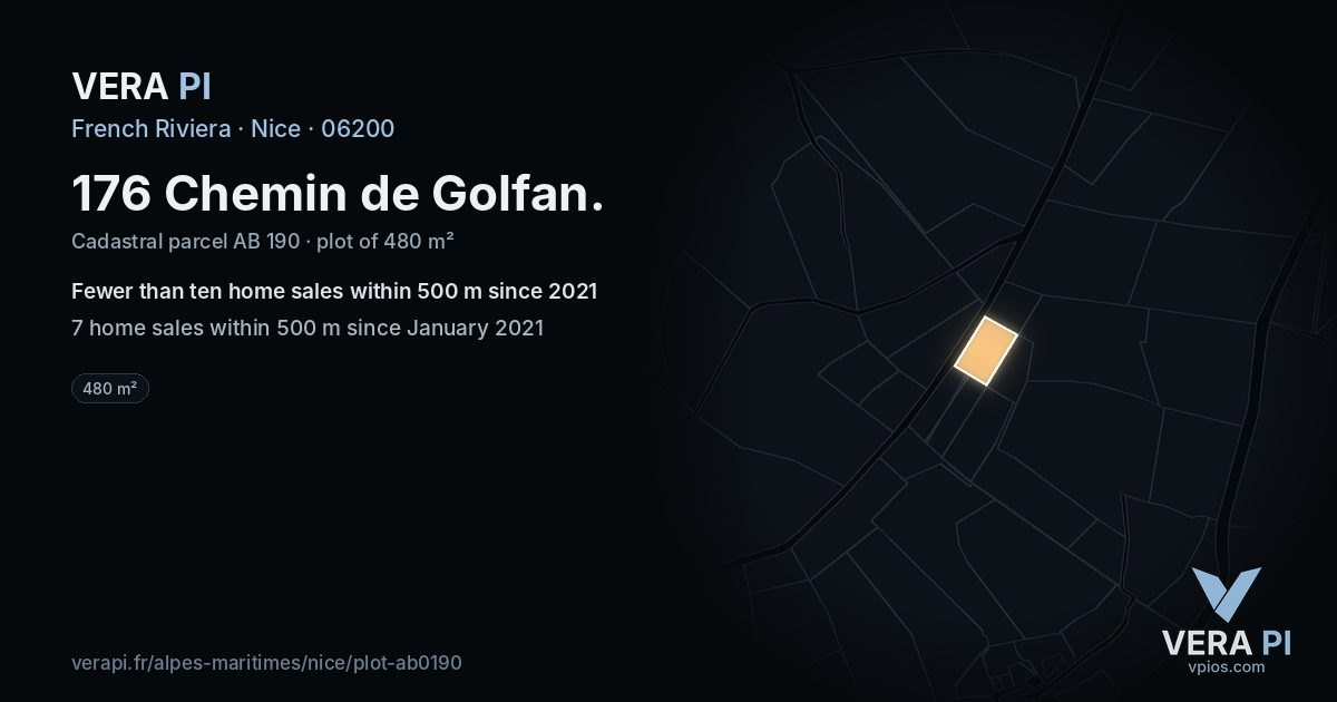 176 Chemin de Golfan, Nice at night – the plot lit, the parcels around coloured by the prices near them