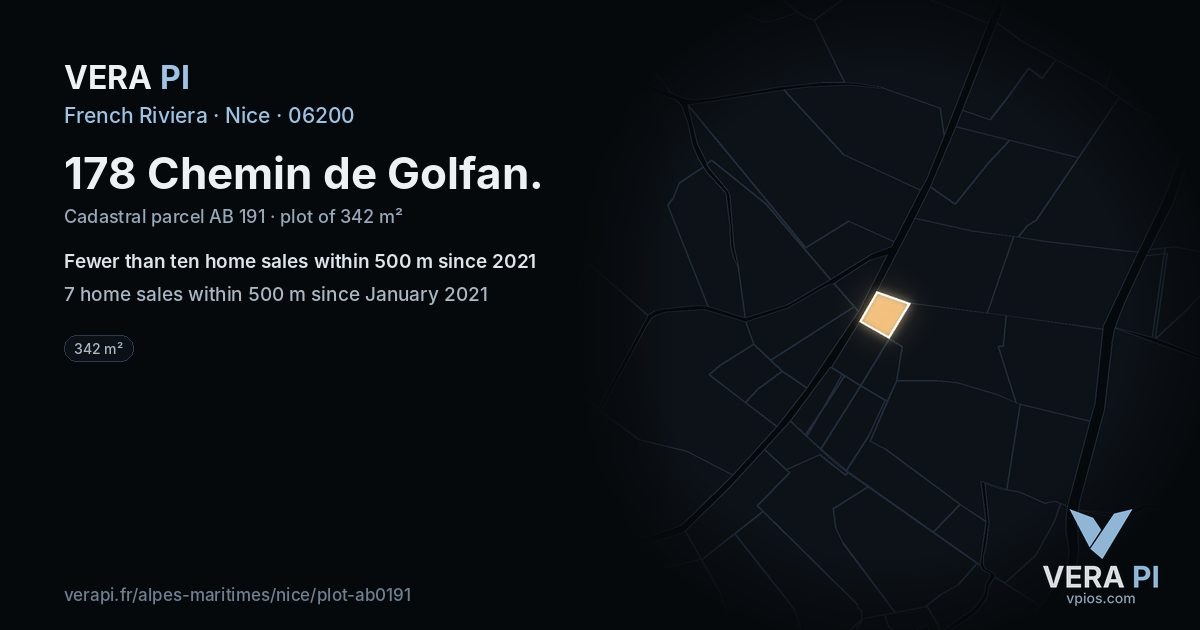 178 Chemin de Golfan, Nice at night – the plot lit, the parcels around coloured by the prices near them