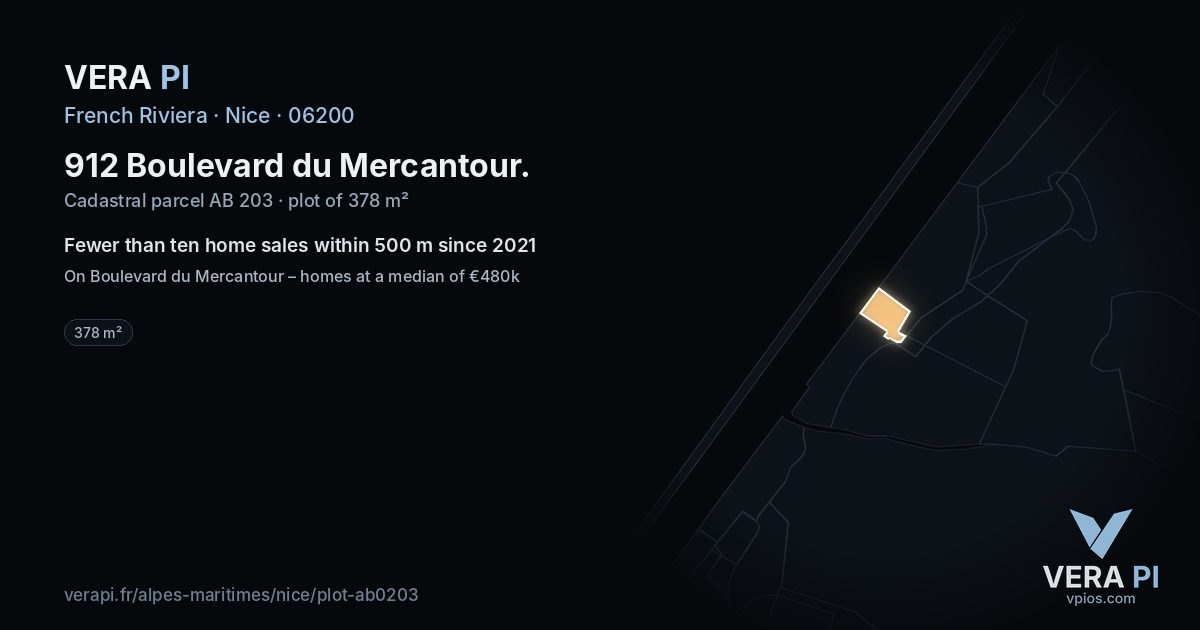 912 Boulevard du Mercantour, Nice at night – the plot lit, the parcels around coloured by the prices near them