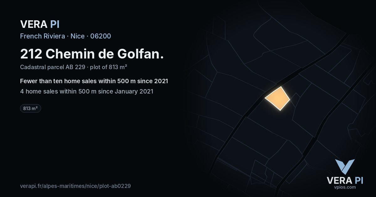 212 Chemin de Golfan, Nice at night – the plot lit, the parcels around coloured by the prices near them