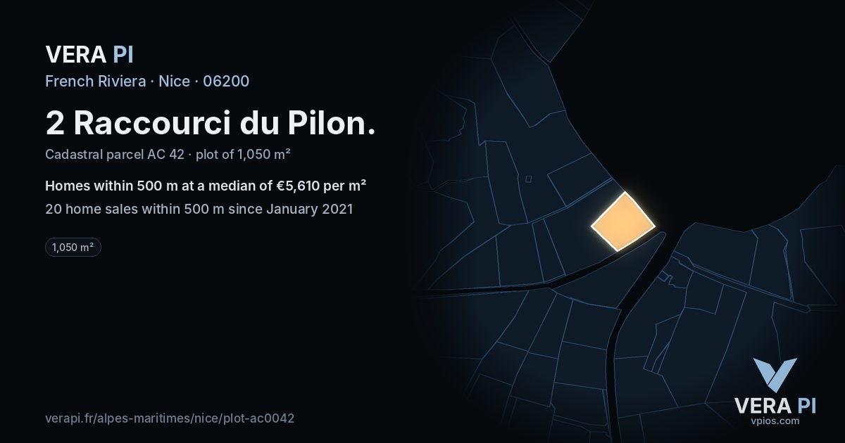 2 Raccourci du Pilon, Nice at night – the plot lit, the parcels around coloured by the prices near them