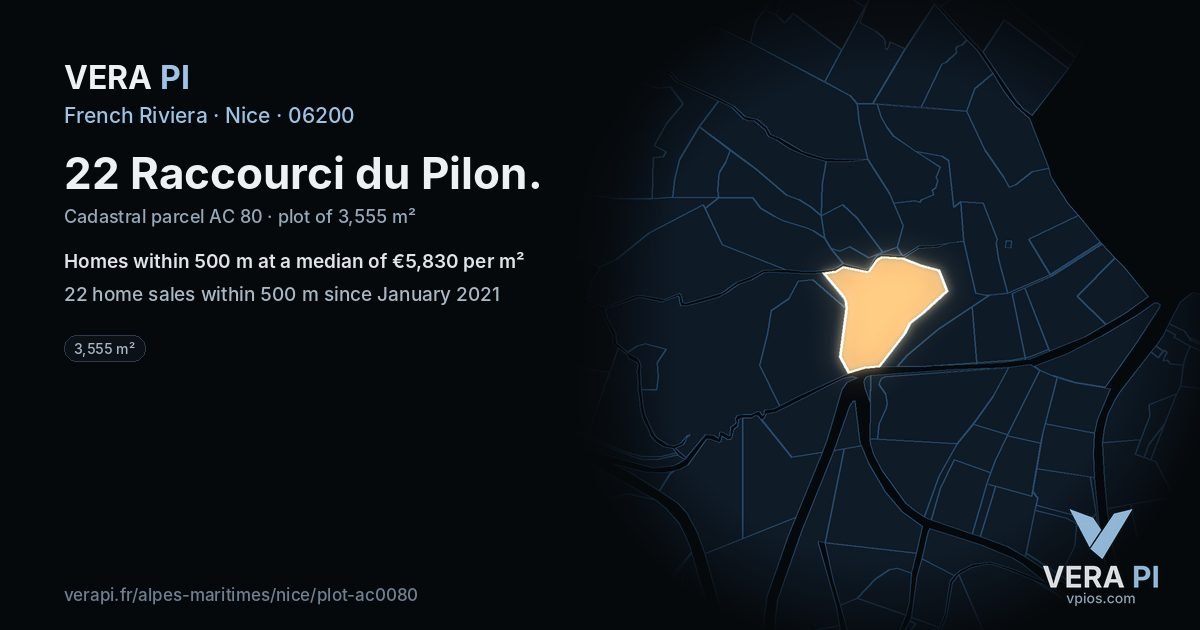 22 Raccourci du Pilon, Nice at night – the plot lit, the parcels around coloured by the prices near them