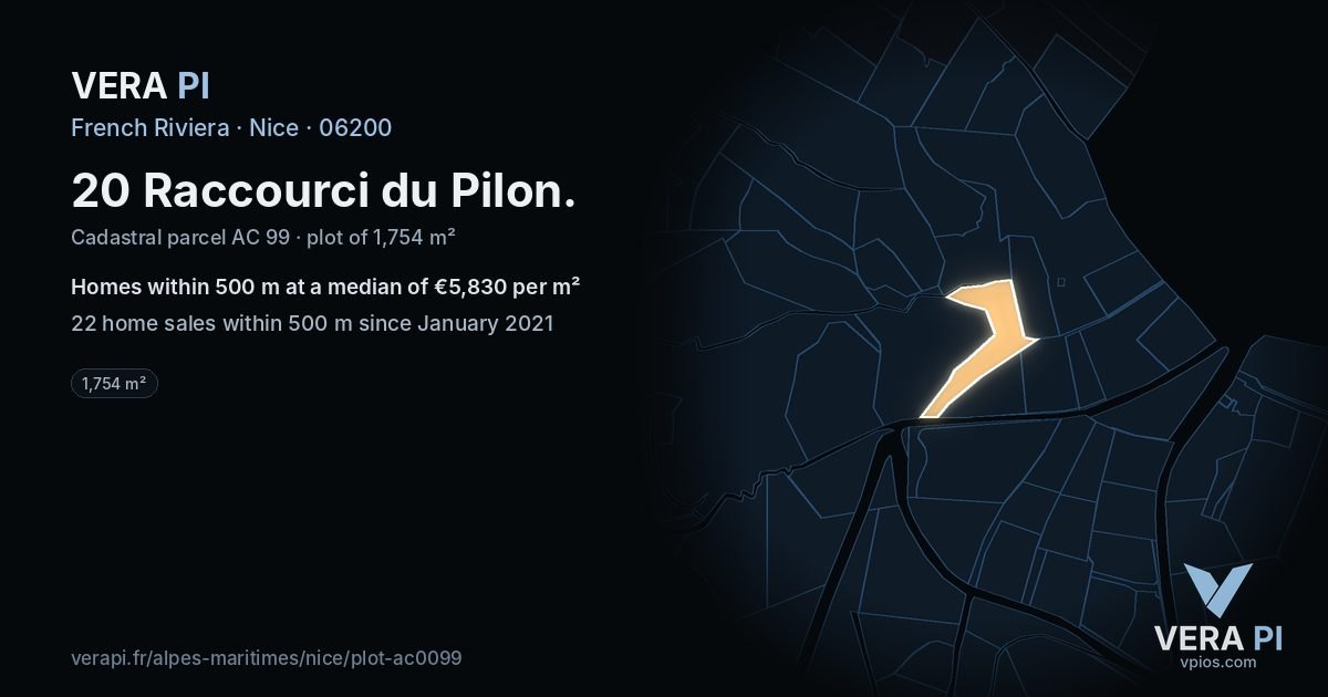 20 Raccourci du Pilon, Nice at night – the plot lit, the parcels around coloured by the prices near them