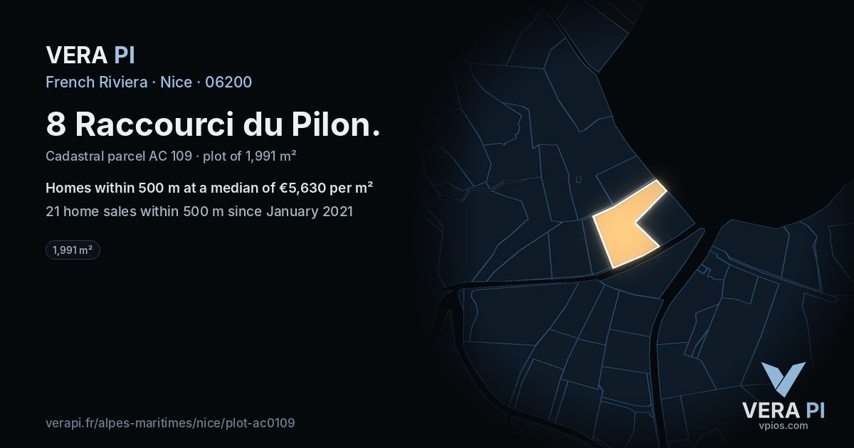 8 Raccourci du Pilon, Nice at night – the plot lit, the parcels around coloured by the prices near them
