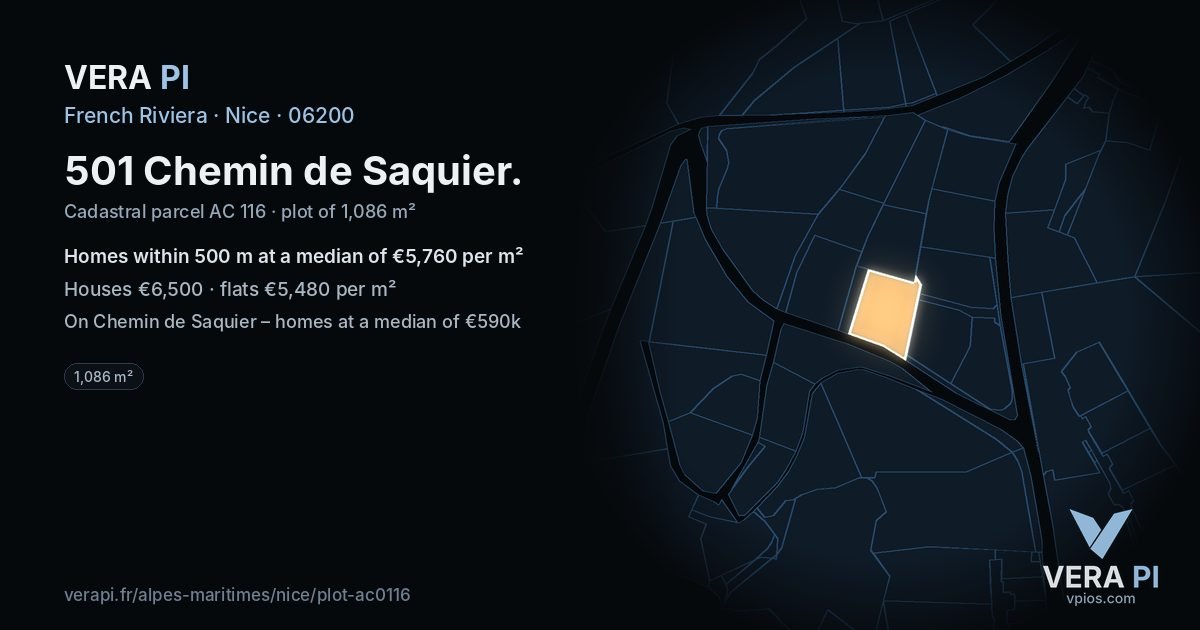 501 Chemin de Saquier, Nice at night – the plot lit, the parcels around coloured by the prices near them