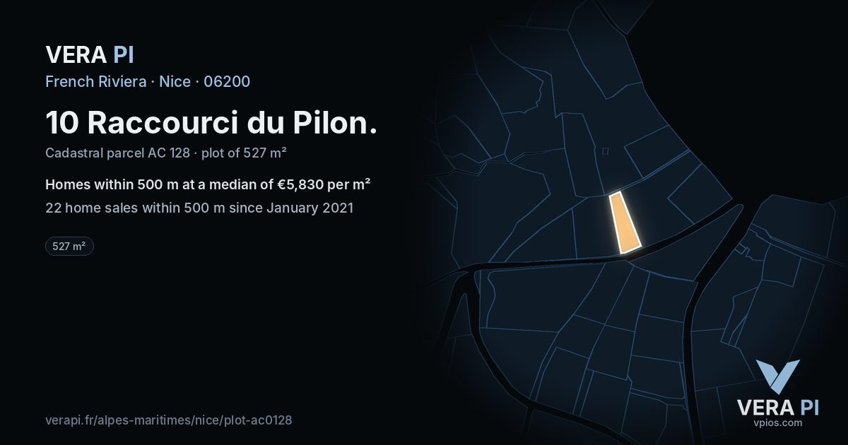 10 Raccourci du Pilon, Nice at night – the plot lit, the parcels around coloured by the prices near them