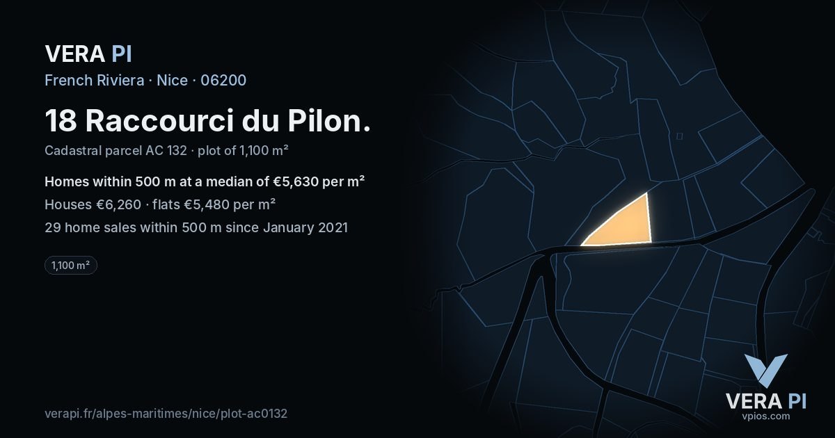 18 Raccourci du Pilon, Nice at night – the plot lit, the parcels around coloured by the prices near them