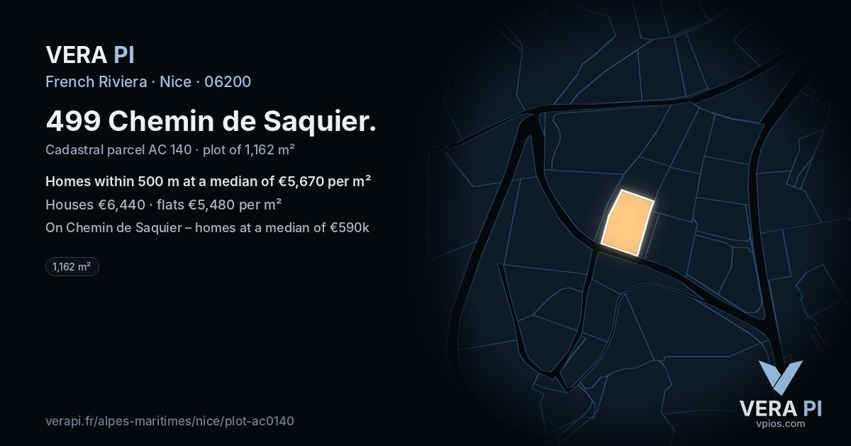 499 Chemin de Saquier, Nice at night – the plot lit, the parcels around coloured by the prices near them