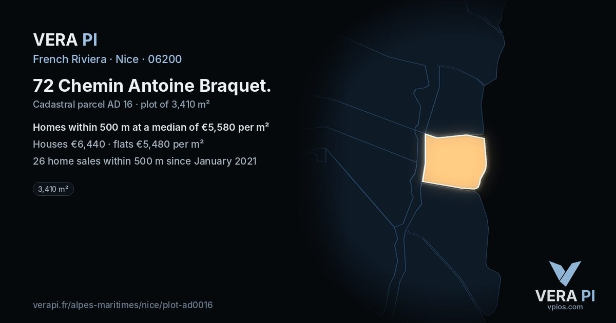72 Chemin Antoine Braquet, Nice at night – the plot lit, the parcels around coloured by the prices near them