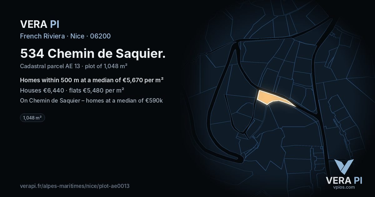 534 Chemin de Saquier, Nice at night – the plot lit, the parcels around coloured by the prices near them