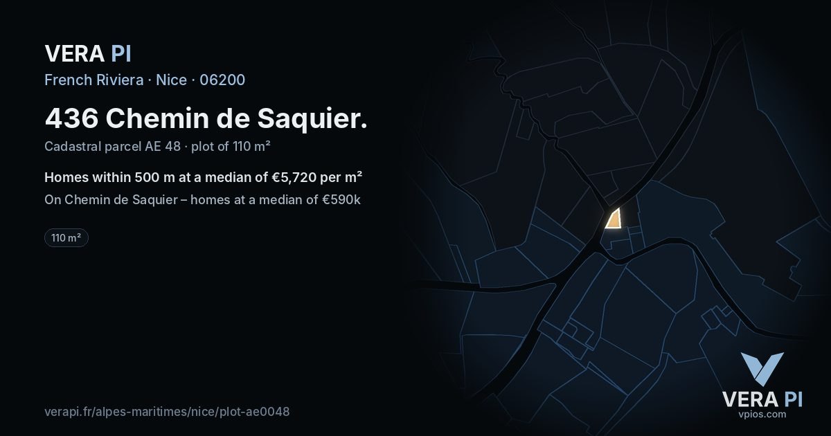 436 Chemin de Saquier, Nice at night – the plot lit, the parcels around coloured by the prices near them