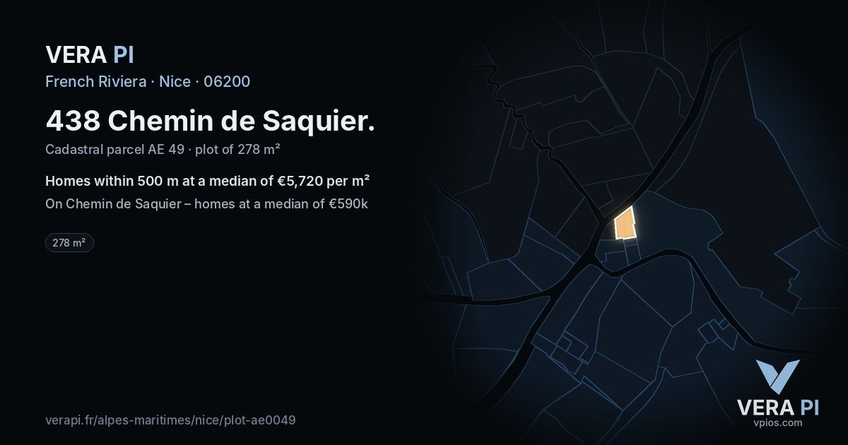 438 Chemin de Saquier, Nice at night – the plot lit, the parcels around coloured by the prices near them
