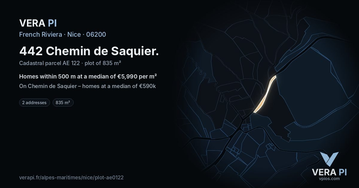 442 Chemin de Saquier, Nice at night – the plot lit, the parcels around coloured by the prices near them