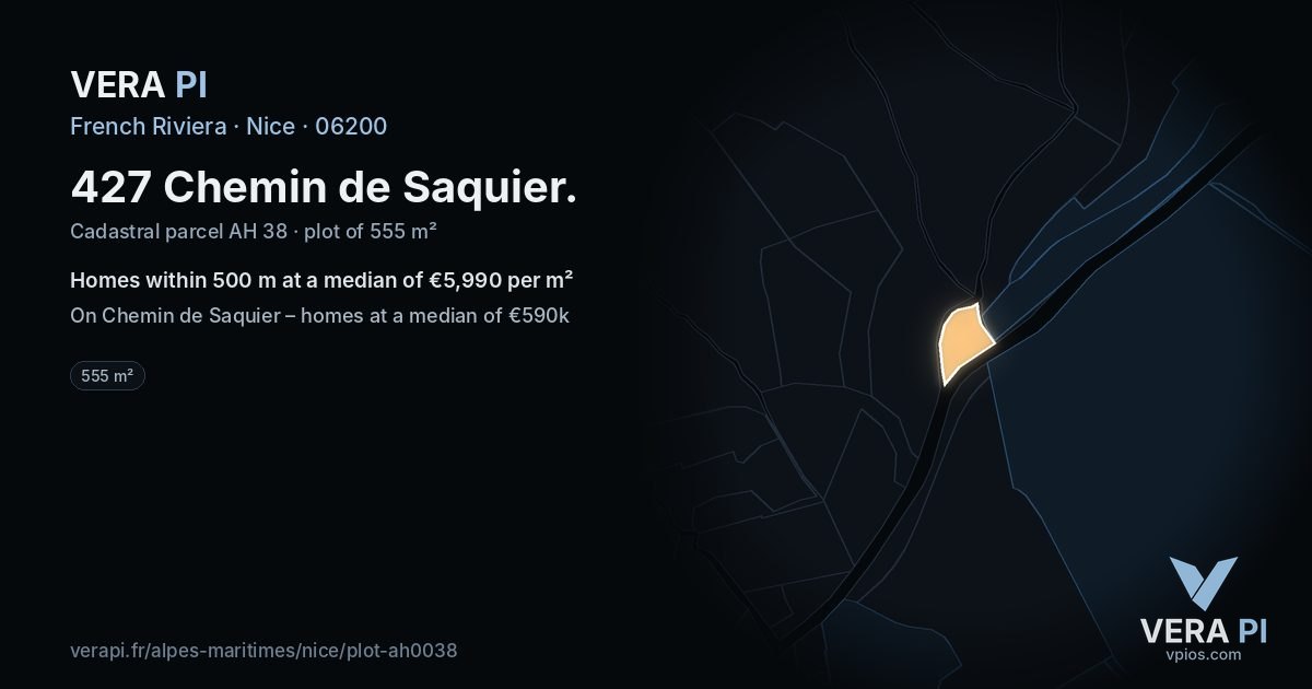 427 Chemin de Saquier, Nice at night – the plot lit, the parcels around coloured by the prices near them