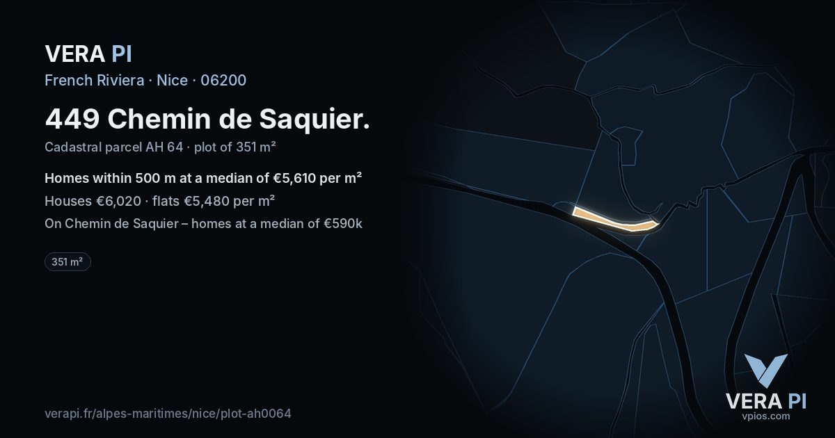 449 Chemin de Saquier, Nice at night – the plot lit, the parcels around coloured by the prices near them