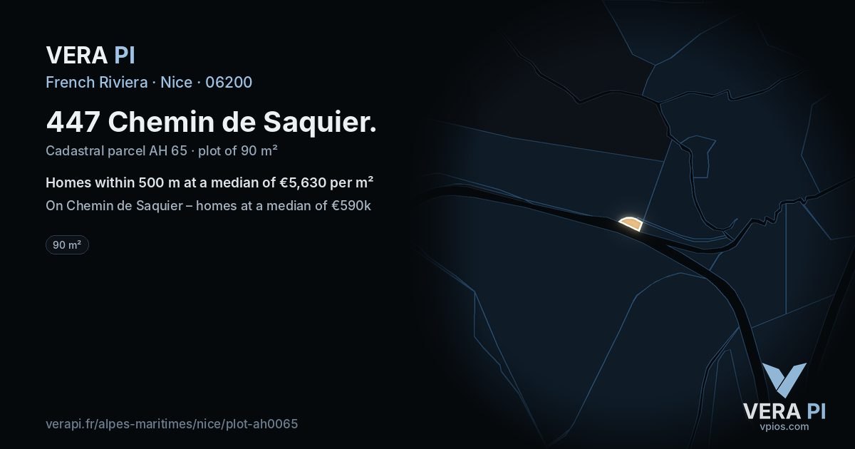 447 Chemin de Saquier, Nice at night – the plot lit, the parcels around coloured by the prices near them