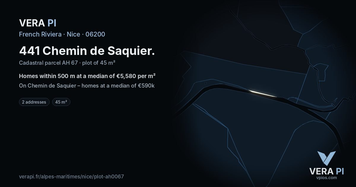 441 Chemin de Saquier, Nice at night – the plot lit, the parcels around coloured by the prices near them