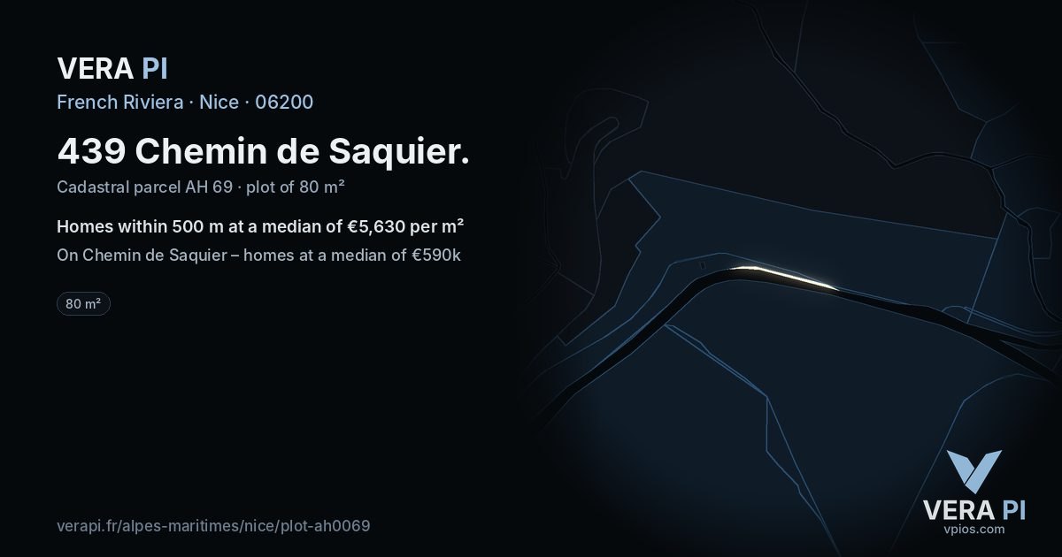439 Chemin de Saquier, Nice at night – the plot lit, the parcels around coloured by the prices near them