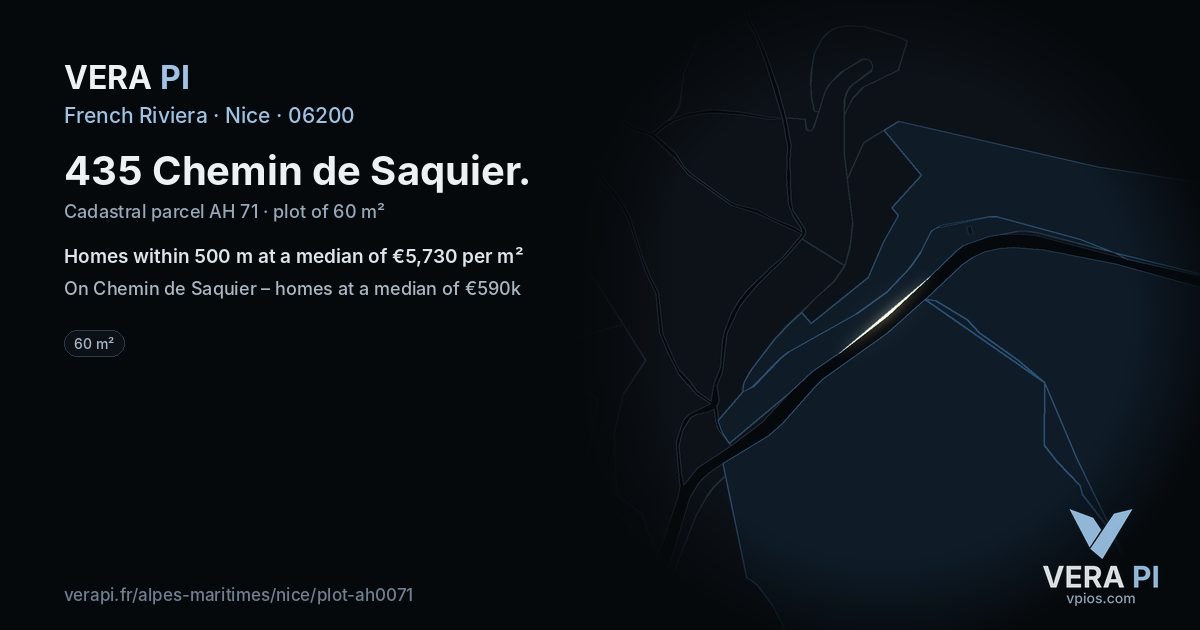435 Chemin de Saquier, Nice at night – the plot lit, the parcels around coloured by the prices near them