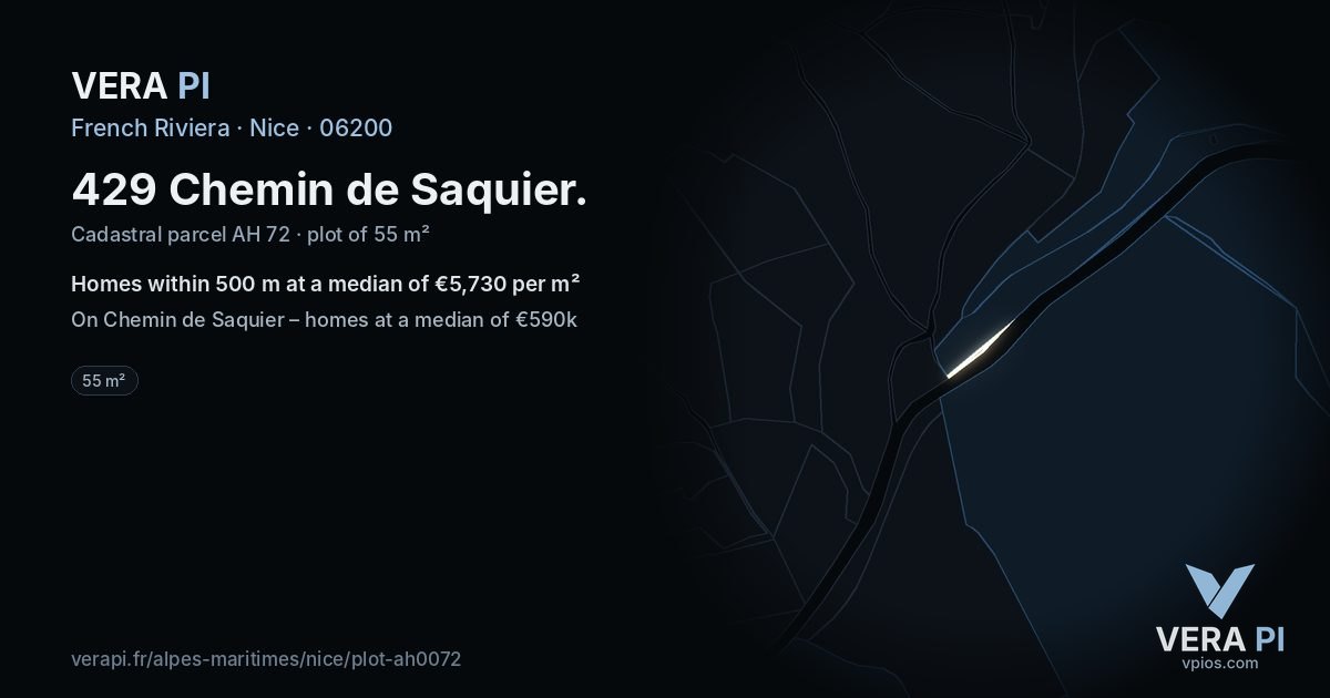 429 Chemin de Saquier, Nice at night – the plot lit, the parcels around coloured by the prices near them
