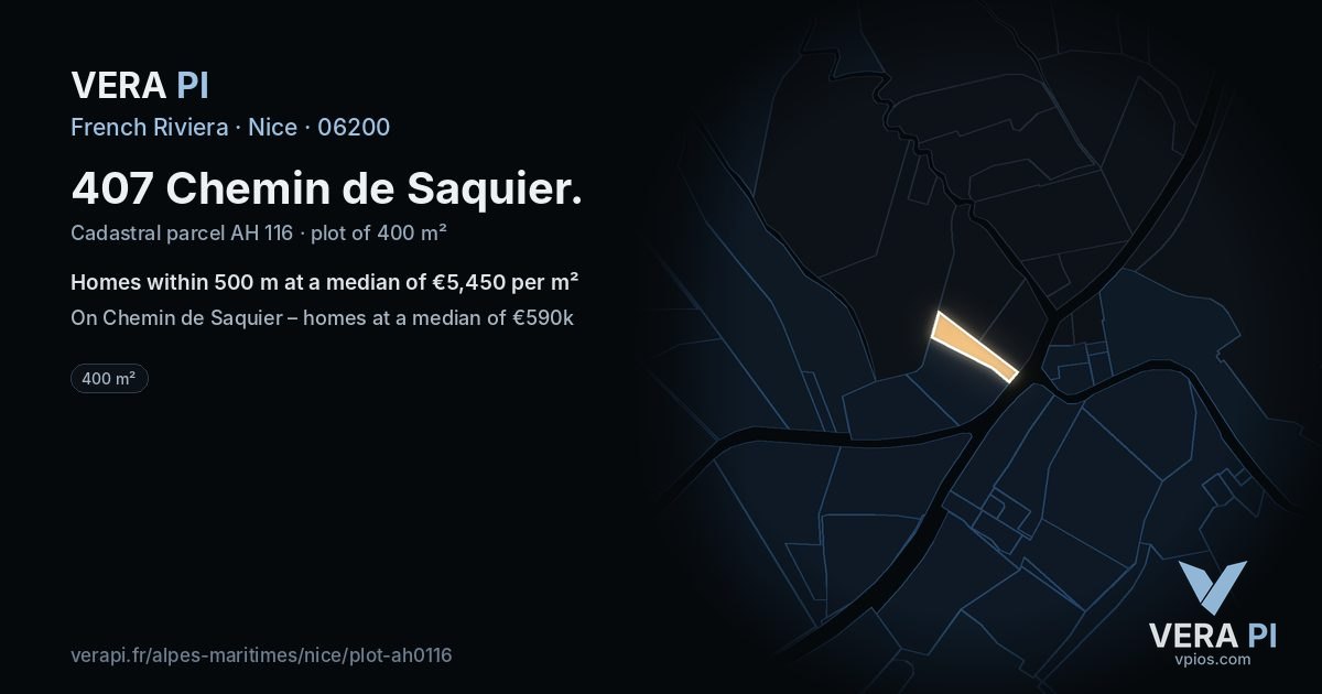 407 Chemin de Saquier, Nice at night – the plot lit, the parcels around coloured by the prices near them