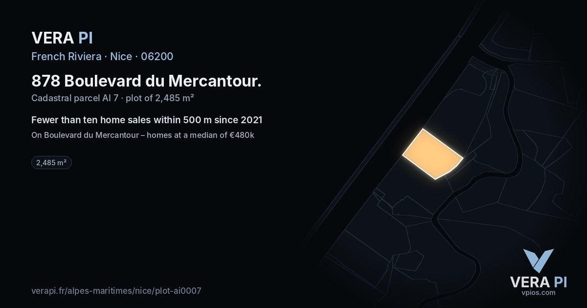 878 Boulevard du Mercantour, Nice at night – the plot lit, the parcels around coloured by the prices near them