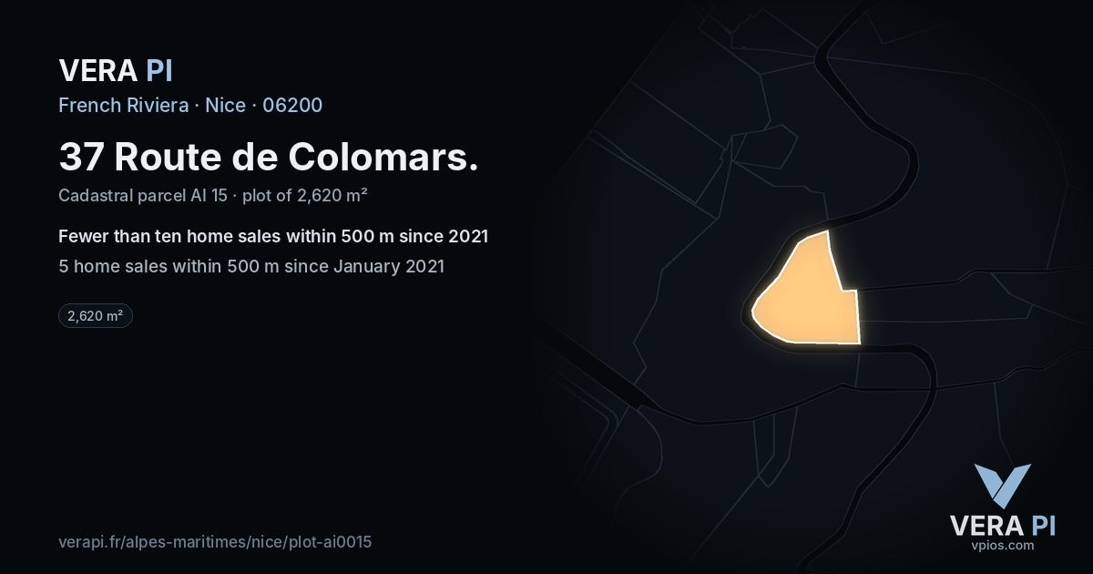 37 Route de Colomars, Nice at night – the plot lit, the parcels around coloured by the prices near them