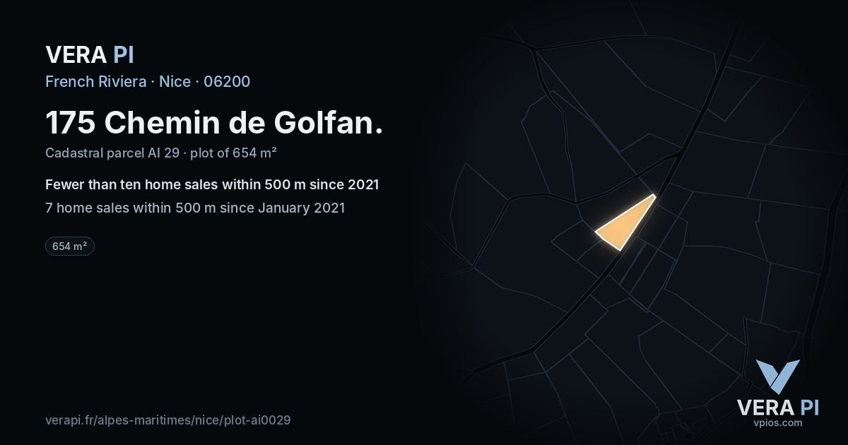 175 Chemin de Golfan, Nice at night – the plot lit, the parcels around coloured by the prices near them