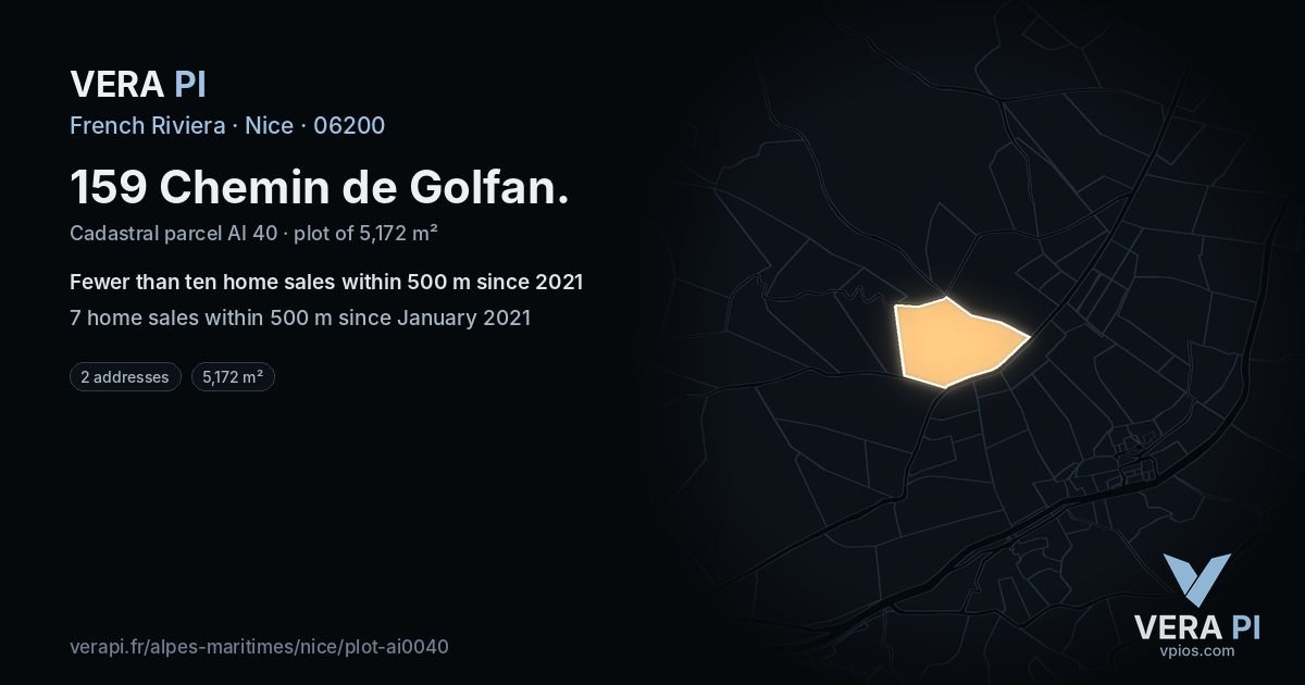 159 Chemin de Golfan, Nice at night – the plot lit, the parcels around coloured by the prices near them